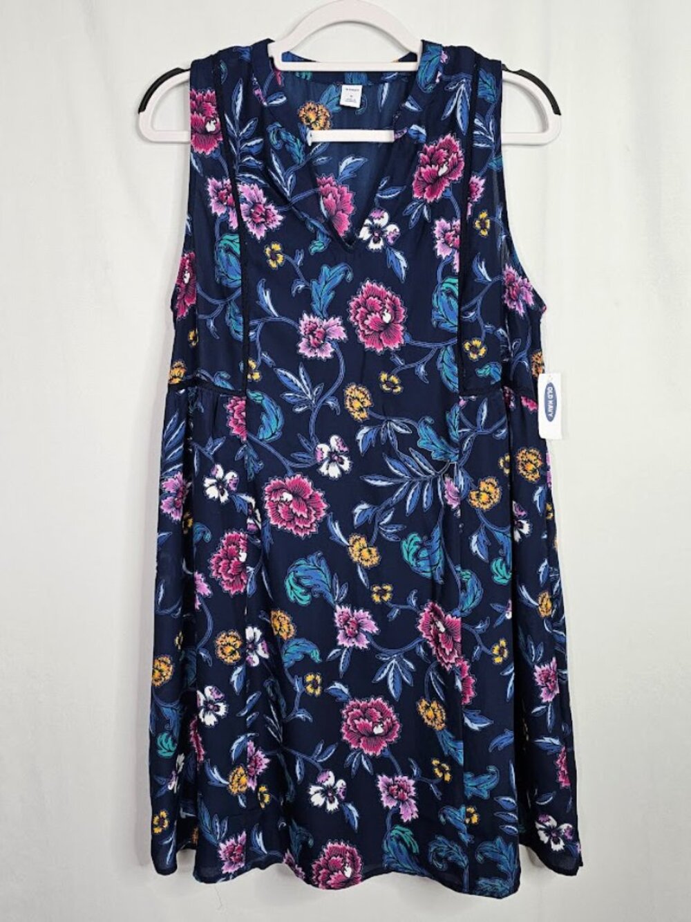 NWT OLD NAVY Shift Dress size M NAVY BLUE w PINK FLORAL Summer Sleeveless Cute! - Picture 2 of 10